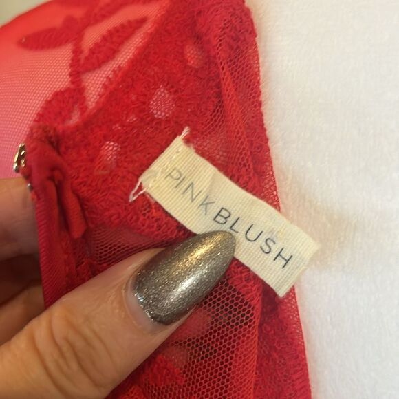 PinkBlush Red Lace Mesh Overlay Maternity Maxi Dress, size S - Picture 9 of 13